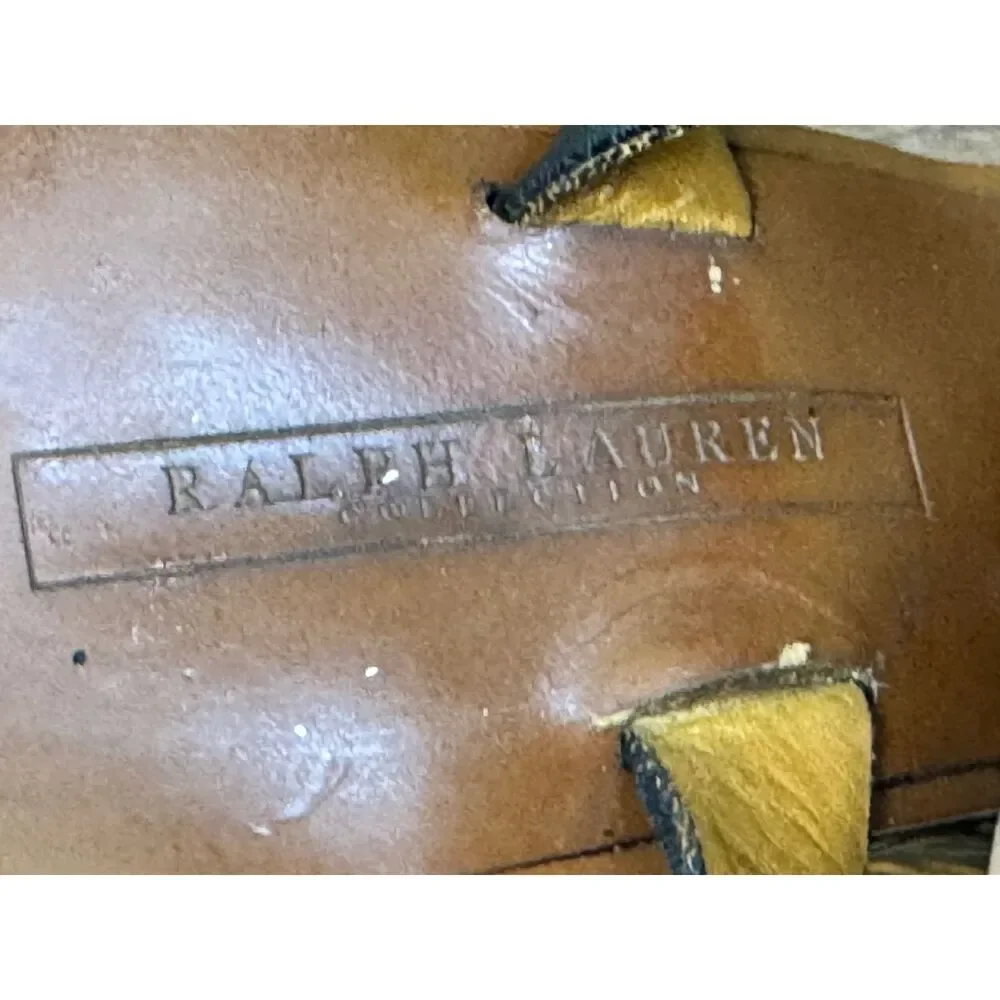 RALPH LAUREN COLLECTION Black/Brown Rattan Ankle Strap Platform Wedges, Sz 8.5B